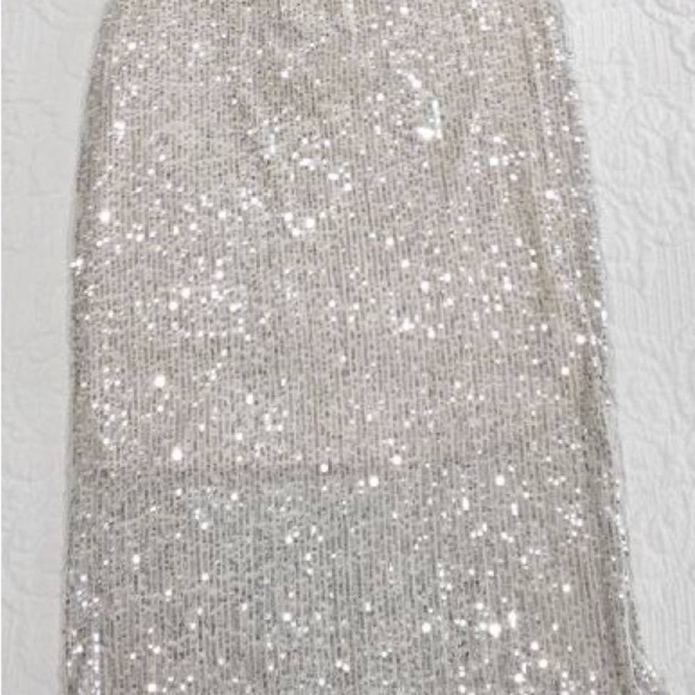 CeCe Silver Sequin Midi Pencil Skirt